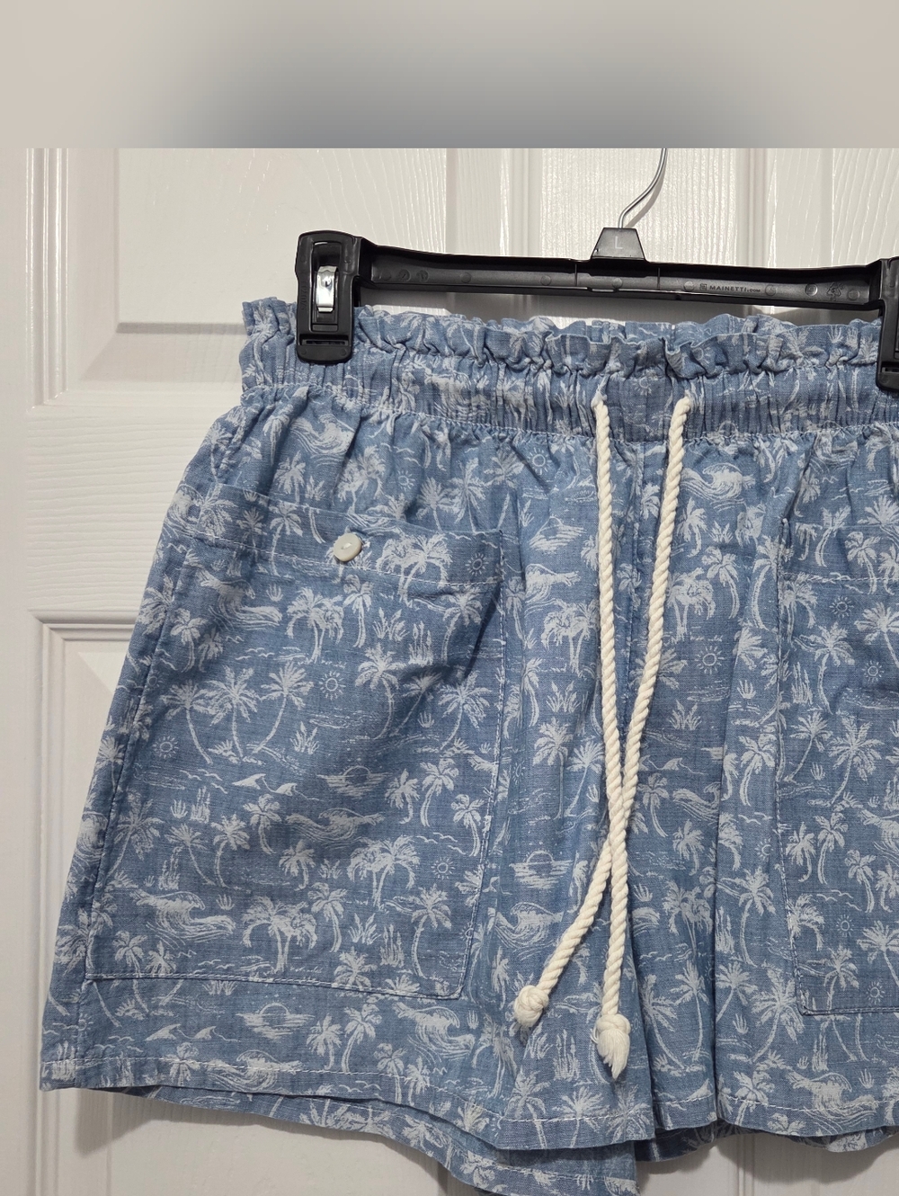 American Eagle Blue Tropical Print Pull-On Cotton Women Beach Shorts Size Large - Picture 4 of 12
